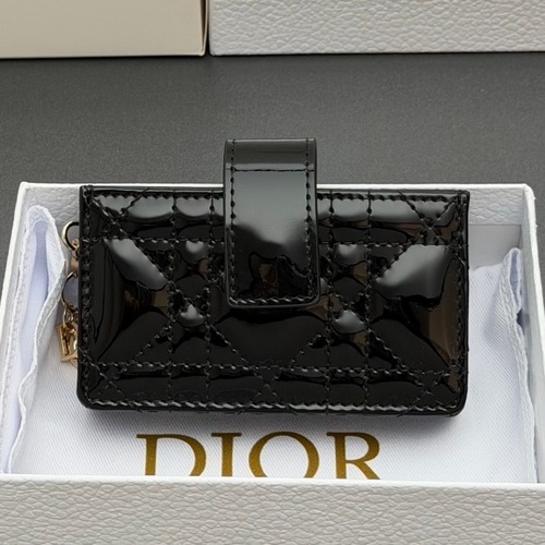 Dior Lady Jasmine Cloud Gray Patent Leather Cannage Card Holder 디올 레이디 자스민 S0074 클라우드 블랙 페이턴트 레더 카나주 카드지갑 10cm