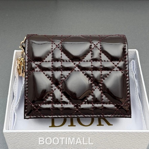 Dior Lady Gardenia Mini Cloud Blue Patent Leather Wallet 디올 레이디 가드니아 미니 S0178 클라우드 블루 페이턴트 다크브라운 반지갑 11cm