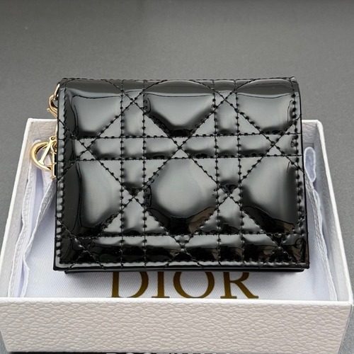 Dior Lady Gardenia Mini Cloud Blue Patent Leather Wallet 디올 레이디 가드니아 미니 S0178 클라우드 블랙 페이턴트 레더 반지갑 11cm
