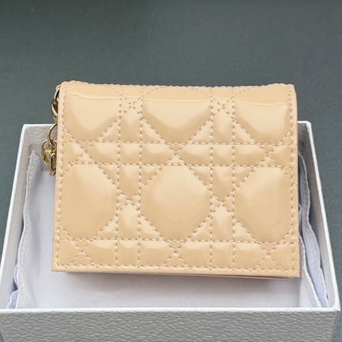 Dior Lady Gardenia Mini Cloud Blue Patent Leather Wallet 디올 레이디 가드니아 미니 S0178 클라우드 베이지 페이턴트 레더 반지갑 11cm