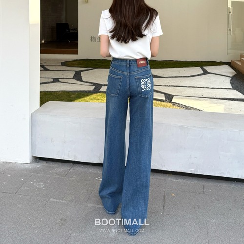 Loewe Anagram Embroidered Wide Leg Denim Jeans Blue 로에베 아나그램 자수 와이드 레그 데님 진 블루