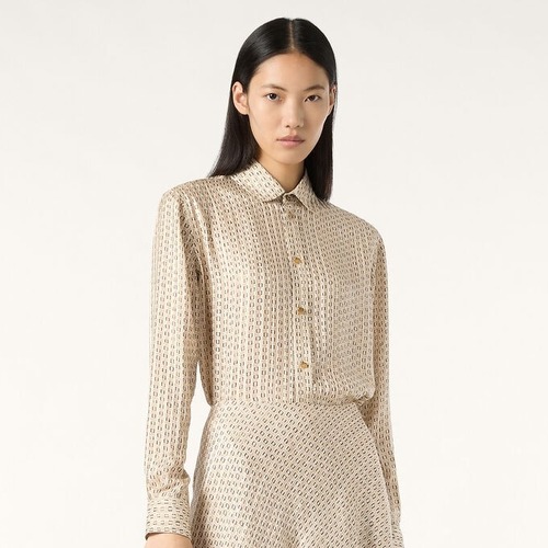 Loro Piana Thea Silk Blouse Geometric Print Gold Button 로로피아나 테아 실크 블라우스 기하학 프린트 골드 버튼