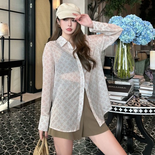 Louis Vuitton Semi-Sheer Logo Print Shirt Light Pink 루이비통 세미 시어 로고 프린트 셔츠 라이트 핑크