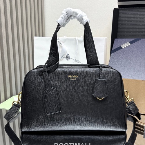 Prada Natural Grain Leather Black Top Handle Bag 프라다 1BB148 천연 그레인 레더 블랙 탑 핸들백 33cm