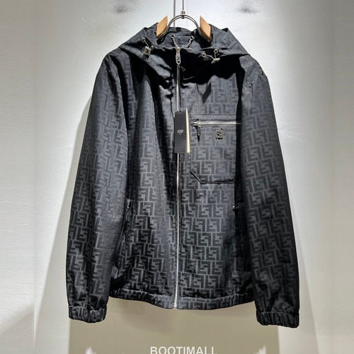 Fendi FF Logo Bugs Polyester Jacket Black White 펜디 FF 로고 벅스 폴리에스터 재킷 블랙 화이트