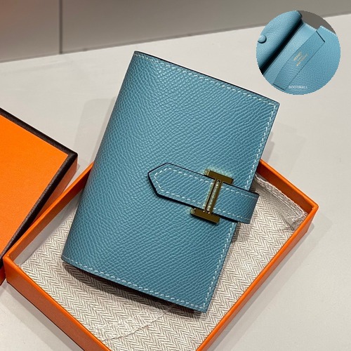 Hermes Epsom Leather H Buckle Short Wallet Denim Blue 에르메스 엡솜 레더 H 버클 반지갑 데님 블루