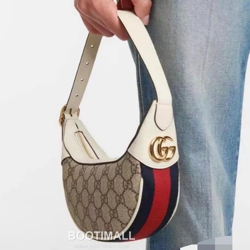 Gucci GG Canvas Leather Trim Half Moon Shoulder Bag 구찌 GG 캔버스 레더 트리밍 하프문 숄더백 658551  20cm