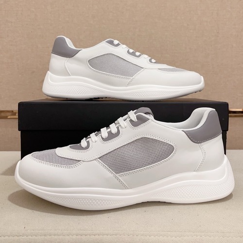 Prada Tech Fabric Drip Glue Process Leather Lined Rubber Sole Sneakers 프라다 테크 패브릭 드립 글루 공법 레더 라이닝 러버 솔 스니커즈 화이트