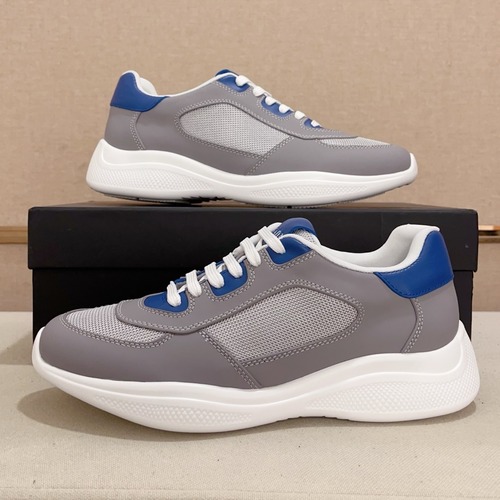 Prada Tech Fabric Drip Glue Process Leather Lined Rubber Sole Sneakers 프라다 테크 패브릭 드립 글루 공법 레더 라이닝 러버 솔 스니커즈 그레이
