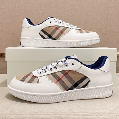 Burberry Vintage Check Cotton Calfskin Leather Low-Top Sneakers 버버리 빈티지 체크 코튼 송아지 가죽 로우탑 스니커즈 베이지/화이트