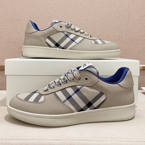 Burberry Vintage Check Cotton Calfskin Leather Low-Top Sneakers 버버리 빈티지 체크 코튼 송아지 가죽 로우탑 스니커즈 카키