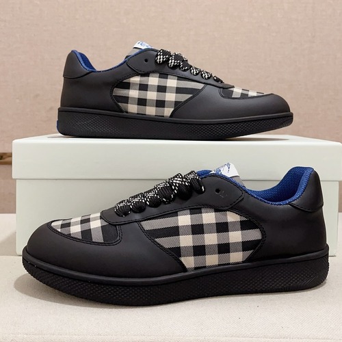 Burberry Vintage Check Cotton Calfskin Leather Low-Top Sneakers 버버리 빈티지 체크 코튼 송아지 가죽 로우탑 스니커즈 블랙