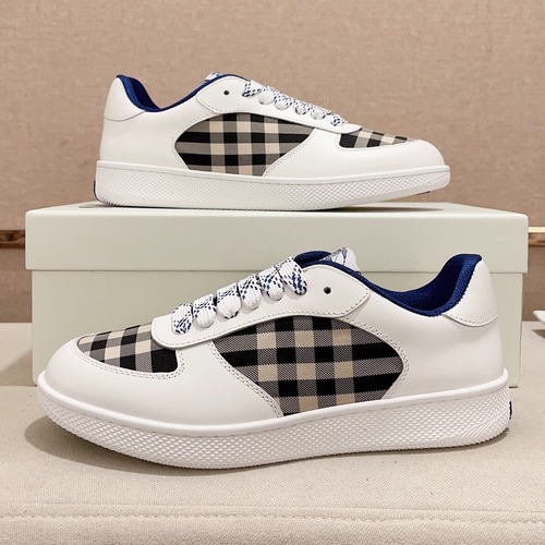 Burberry Vintage Check Cotton Calfskin Leather Low-Top Sneakers 버버리 빈티지 체크 코튼 송아지 가죽 로우탑 스니커즈 화이트