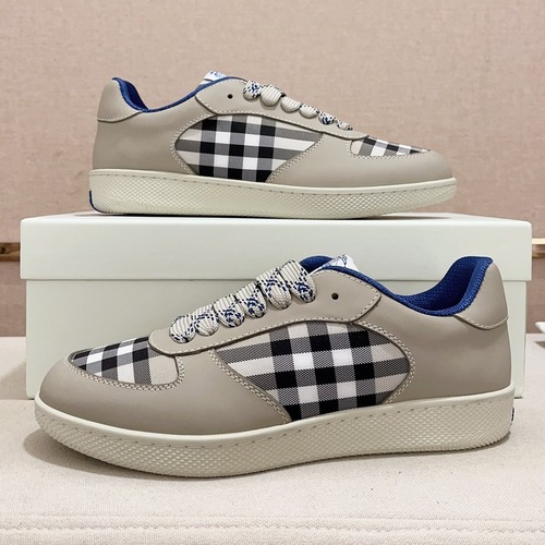 Burberry Vintage Check Cotton Calfskin Leather Low-Top Sneakers 버버리 빈티지 체크 코튼 송아지 가죽 로우탑 스니커즈 그레이