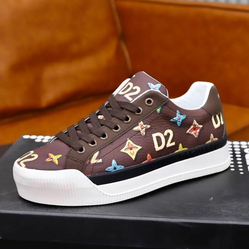Dsquared2 3D Printed Multicolor 디스퀘어드2  프린팅 멀티컬러 카무플라주 레더 스니커 브라운