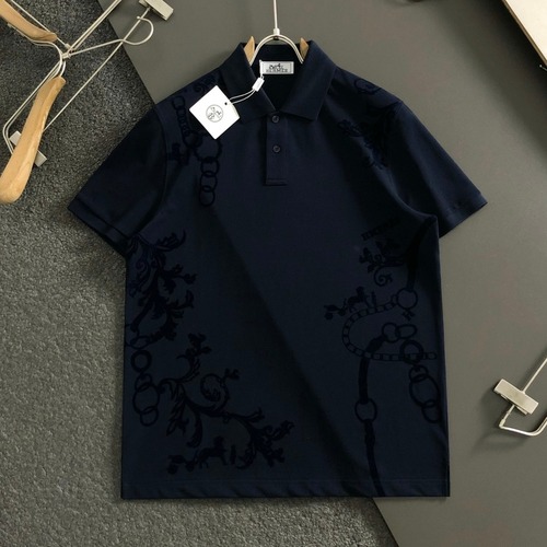Hermes Velvet Horse Year Palace Print Short Sleeve Polo Shirt Blue Red 에르메스 마년 벨벳 궁정 프린트 반팔 폴로 셔츠