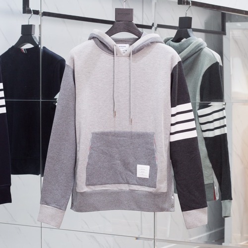 Thom Browne Color Block Woven Hoodie Grey Thom Browne 컬러 블록 색직조 후드 스웨트셔츠 그레이 TB52