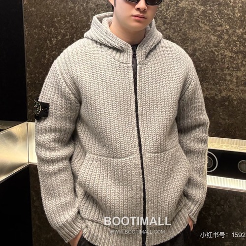 Stone Island Chunky Cashmere Zip-Up Hooded 스톤아일랜드 청키 캐시미어 집업 후드 가디건 캐시미어 그레이 가디건