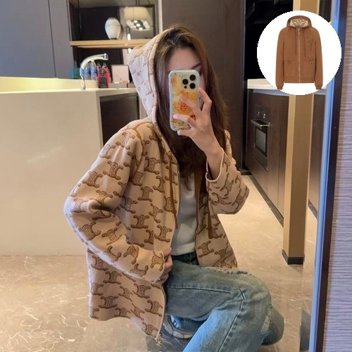 Celine Reversible Hooded Jacket Fabric Blend 셀린느 리버서블 후드 자켓 패브릭 블렌드 브라운/화이트 자켓