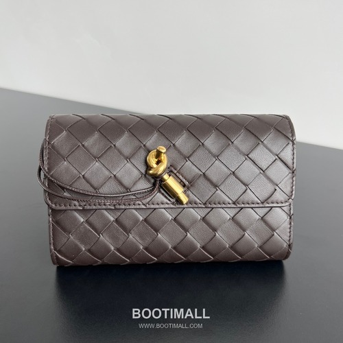 Bottega Veneta Andiamo Flap Wallet Intrecciato Leather Gold Long Wallet 보테가 베네타 안디아모 플랩 장지갑 인트레치아토 레더 골드 19cm
