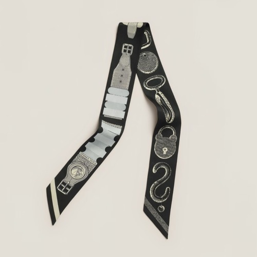 Hermes Twilly Silk Scarf Twill Silk Black 에르메스 트윌리 실크 스카프 실크 트윌 블랙 120cm