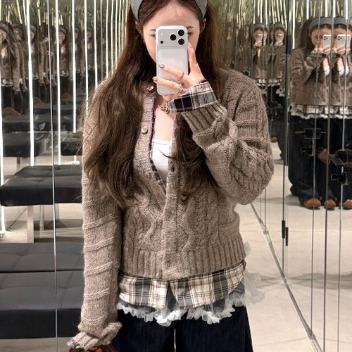 Acne Studios Cable Knit Wool Layered Cardigan 아크네스튜디오 케이블 니트 울 레이어드 카디건