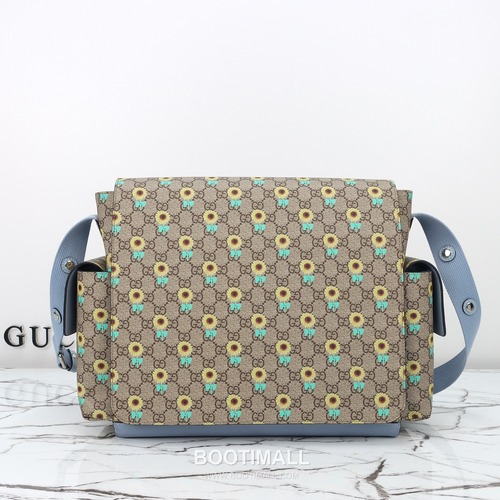 Gucci Sunflower GG Messenger Canvas with Leather Trim Light Blue Messenger Bag 구찌 해바라기 GG 메신저 캔버스와 레더 트림 라이트블루 메신저백 45cm