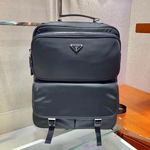 Prada Backpack Fabric with Saffiano Leather Trim Black 프라다 2VZ049 백팩 패브릭 + 사피아노 가죽 트리밍 블랙 38cm