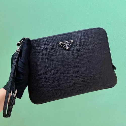 Prada Pouch Cross-Grain Calf Leather Black 프라다 2NH024 스몰 파우치 크로스그레인 카프 레더 블랙 24cm