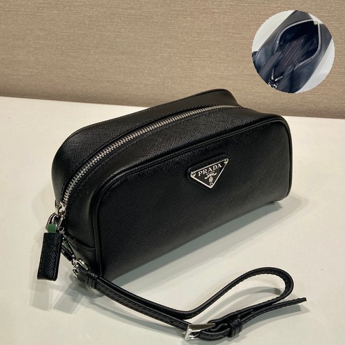 Prada Saffiano Small Pouch Saffiano Leather Black 프라다 사피아노 스몰 파우치 2NE045 사피아노 가죽 블랙 20cm