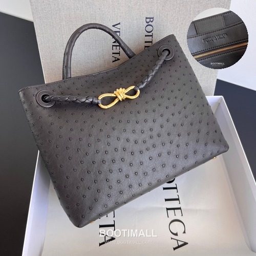 Bottega Veneta Andiamo Medium Ostrich Leather Black Top Handle Bag 보테가 베네타 안디아모 미디엄 오스트리치 레더 블랙 토트백 32cm