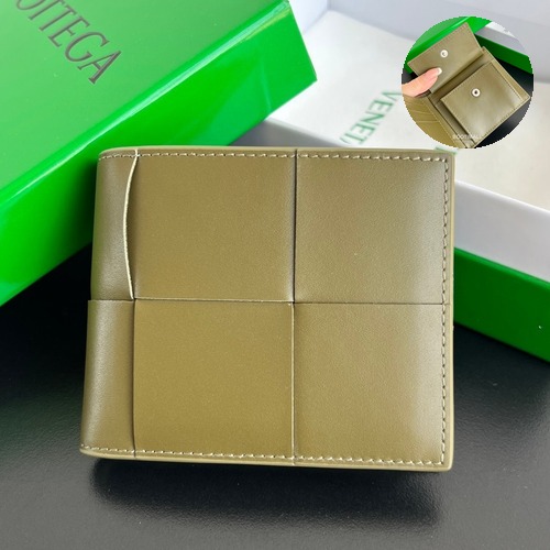 Bottega Veneta Intrecciato Bifold Calfskin Leather Gray Bifold Wallet 보테가 베네타 인트레치아토 반지갑 카프스킨 레더 베이지 11cm