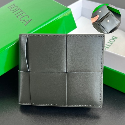 Bottega Veneta Intrecciato Bifold Calfskin Leather Gray Bifold Wallet 보테가 베네타 인트레치아토 반지갑 카프스킨 레더 차콜 11cm