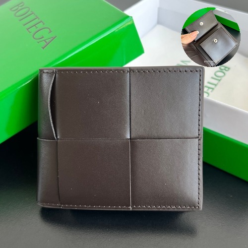 Bottega Veneta Intrecciato Bifold Calfskin Leather Gray Bifold Wallet 보테가 베네타 인트레치아토 반지갑 카프스킨 레더 다크브라운 11cm