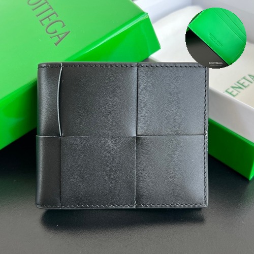Bottega Veneta Intrecciato Bifold Calfskin Leather Gray Bifold Wallet 보테가 베네타 인트레치아토 반지갑 카프스킨 레더 블랙/그린 11cm
