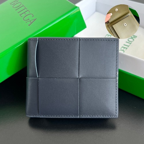 Bottega Veneta Intrecciato Bifold Calfskin Leather Gray Bifold Wallet 보테가 베네타 인트레치아토 반지갑 카프스킨 레더 블랙/카키 11cm