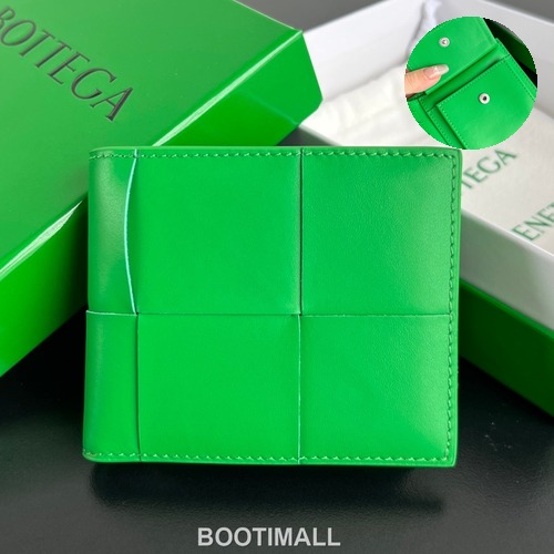Bottega Veneta Intrecciato Bifold Calfskin Leather Gray Bifold Wallet 보테가 베네타 인트레치아토 반지갑 카프스킨 레더 그린 11cm