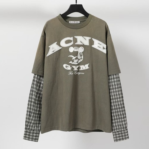 Acne Studios Washed Layered Tee Cotton Green Long Sleeve T-shirt 아크네스튜디오 워시드 레이어드 티 코튼 그린 긴팔 티셔츠