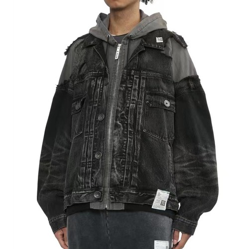 Maison Mihara Yasuhiro Layered Denim Jacket Cotton Black 메종 미하라 야스히로 레이어드 데님 자켓 코튼 블랙