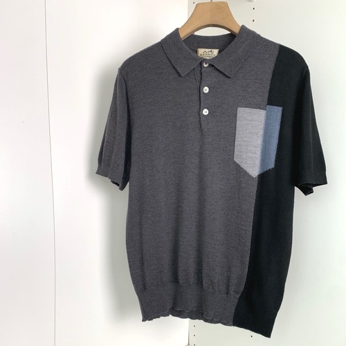 Hermes Colorblock Knit Polo Knitted Cotton Black 에르메스 컬러블록 니트 폴로 니트 코튼 그레이