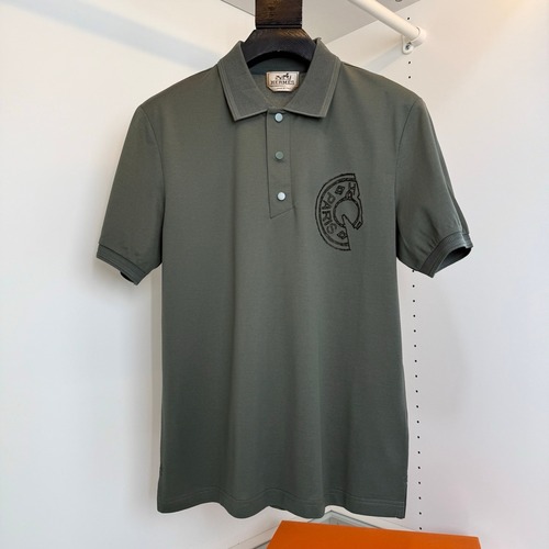 Hermes Saddle Stitch Polo Cotton Black Polo Shirt 에르메스 새들 스티치 폴로 코튼 그레이 폴로 셔츠