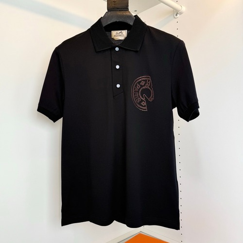 Hermes Saddle Stitch Polo Cotton Black Polo Shirt 에르메스 새들 스티치 폴로 코튼 블랙 폴로 셔츠