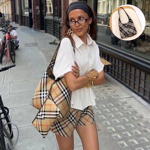 Burberry Diagonal Check Hobo Tote Diagonal Check Fabric Hobo Tote Bag 버버리 대각 체크 호보 토트 대각 체크 패브릭 호보 토트백 46.5cm