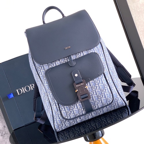 Dior Saddle Oblique Backpack 1ADBA200 Technical Fabric, Cotton, Grained Calfskin Blue 디올 새들 오블리크 백팩 1ADBA200 테크니컬 패브릭, 코튼, 그레인드 카프스킨 블루 41cm