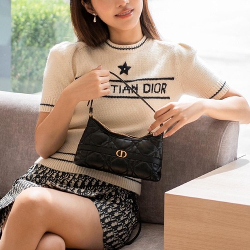 Dior Miss Caro Cannage Hobo Lambskin Black Shoulder Bag 디올 미스 카로 까나쥬 호보 램스킨 블랙 숄더백 24cm