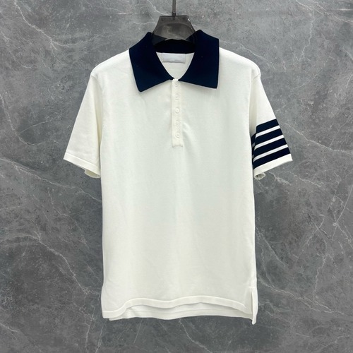 Thom Browne 4-Bar Contrast Knit Polo Cotton Short Sleeve 톰브라운 4바 배색 니트 폴로 코튼 반팔