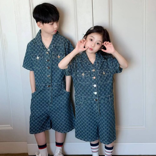 Gucci Monogram Jacquard Denim Cotton Denim Blue Jumpsuit 구찌 모노그램 자카드 데님 코튼 데님 블루 점프수트