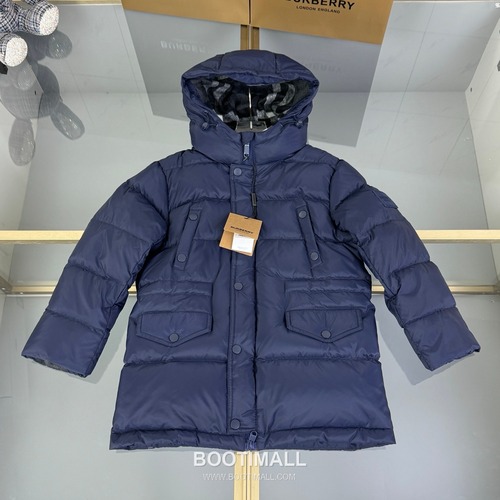 Burberry Long Hooded Down Coat Polyester, White Duck Down Black 버버리 롱 후드 다운 코트 폴리에스터, 화이트 덕다운 블랙