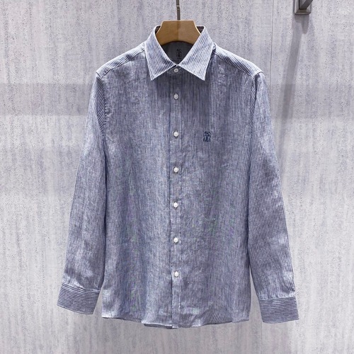 Brunello Cucinelli Linen Stripe Shirt Linen Khaki 브루넬로 쿠치넬리 리넨 스트라이프 셔츠 린넨 카키