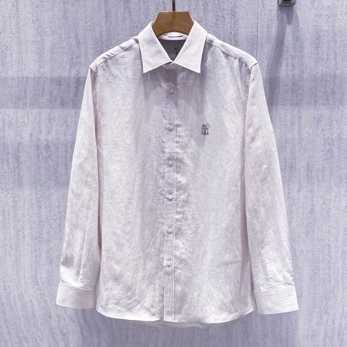 Brunello Cucinelli Linen Stripe Shirt Linen Khaki 브루넬로 쿠치넬리 리넨 스트라이프 셔츠 린넨 카키